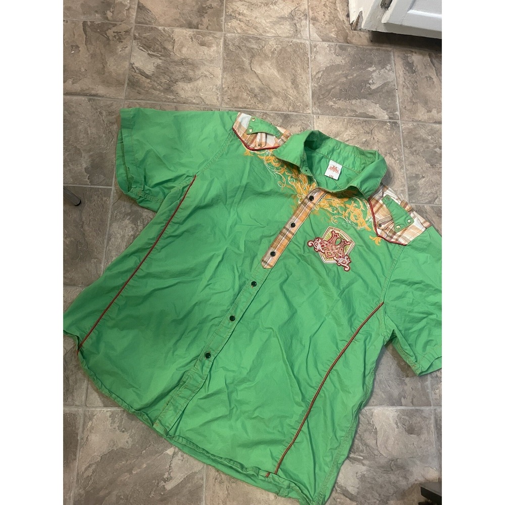 Vintage Miskeen Green Button Down Shirt Mens Size 4XL Big Tall  Original Casual